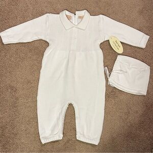 12 months Boutique Collection Coverall Set White Knit Cross Christening